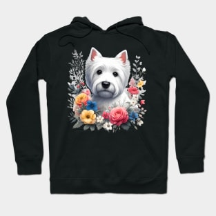 A west highland white terrier decorated with beautiful colorful flowers. Hoodie